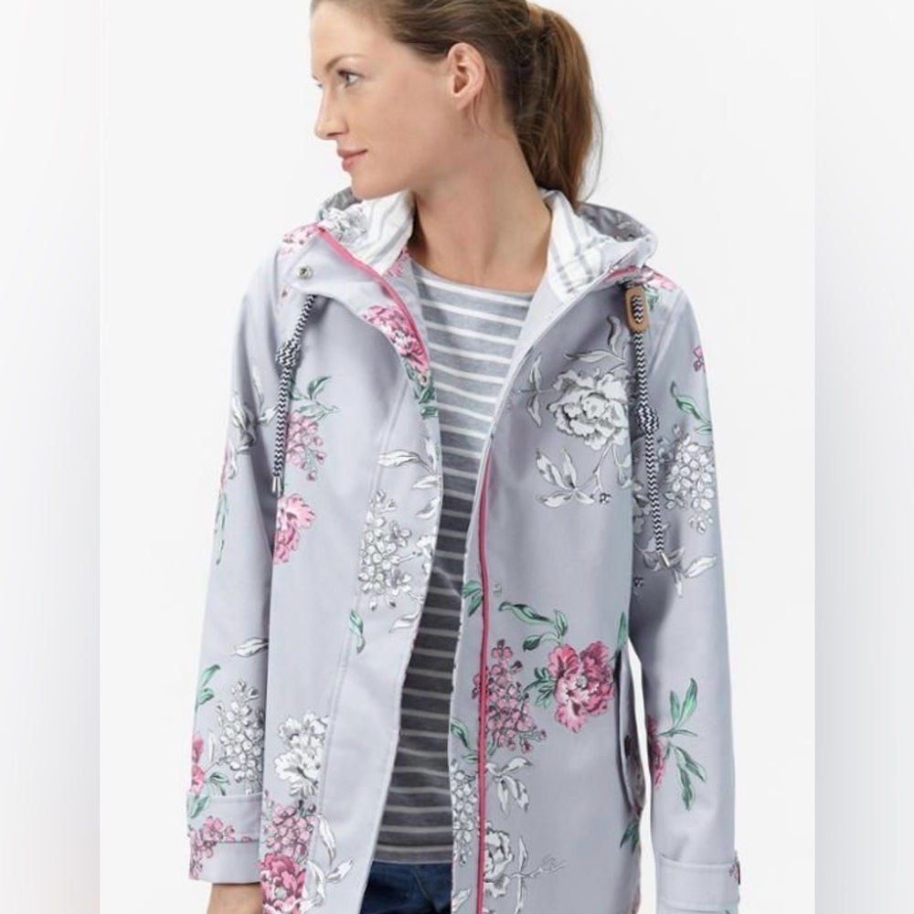 Joules Floral Utility Jacket in Gray and Pink size 6 RIght as Rain collection